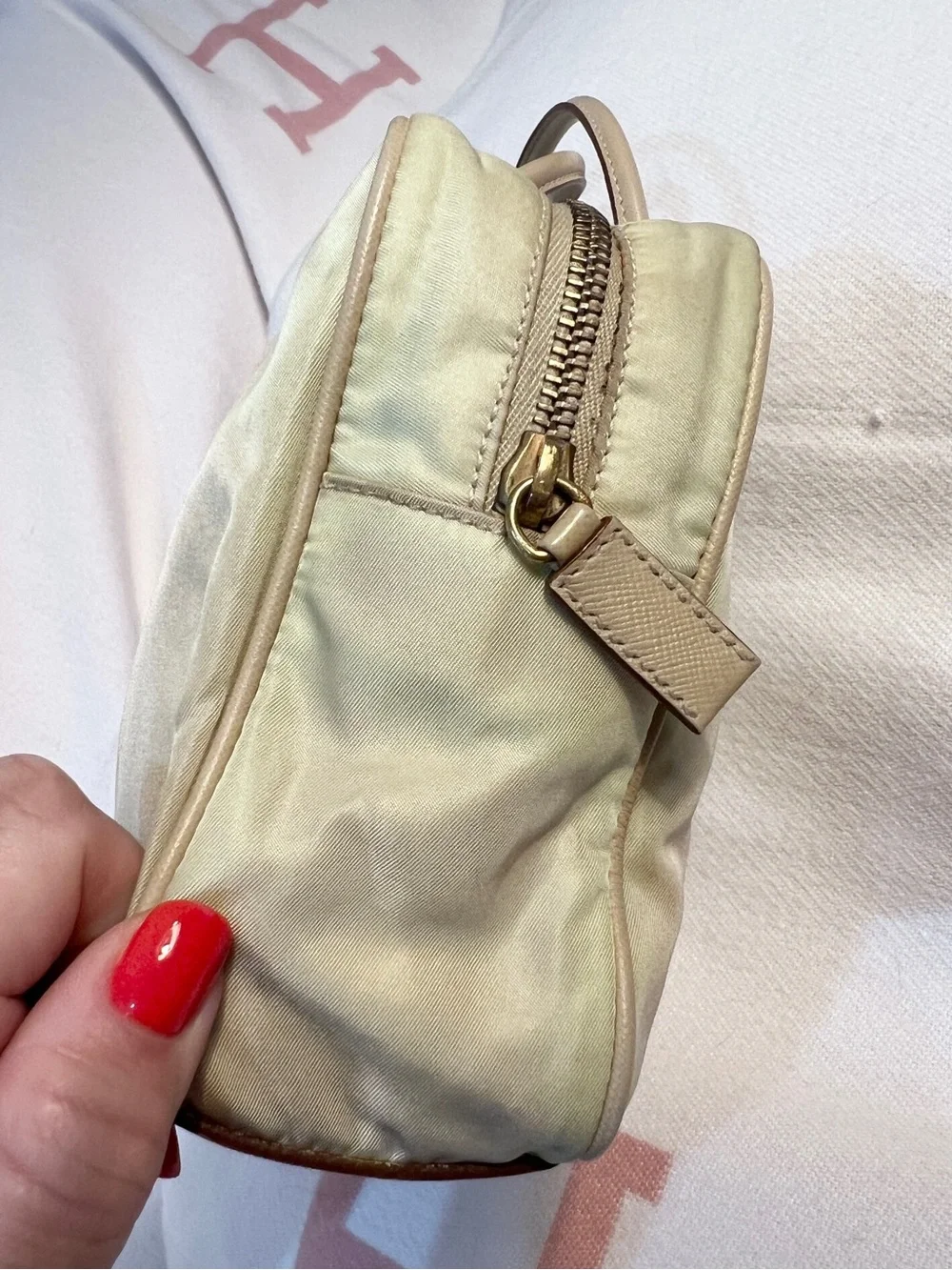 Prada⭐️Authentic Pale Yellow Nylon Top-Handle Gold hardware Hobo Bag